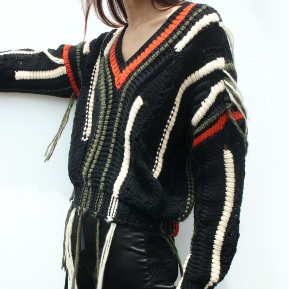Elan Knitted Fringed Chunky Boho Sweater - Picture 1 of 9